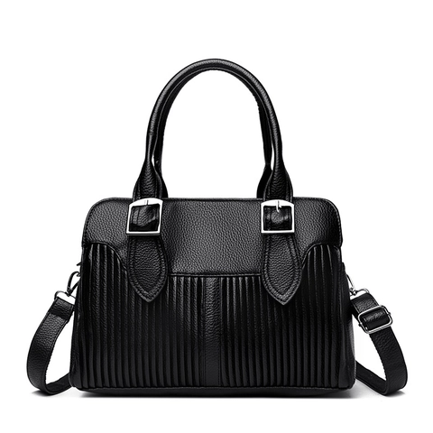 Pebbled PU Leather Handbag Women Large Capacity Vertical Pleated Shoulder Bag Crossbody With Adjustable Strap Elegant Office