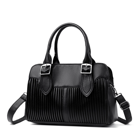 Pebbled PU Leather Handbag Women Large Capacity Vertical Pleated Shoulder Bag Crossbody With Adjustable Strap Elegant Office