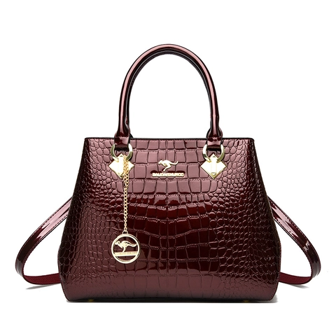Bolso De Mano Para Mujer Patrón De Cocodrilo Charol Brillante Cuir PU Elegante Bolso De Hombro Gran Capacidad Casual