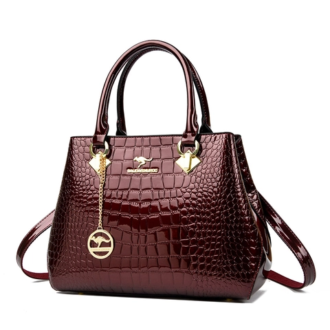 Bolso De Mano Para Mujer Patrón De Cocodrilo Charol Brillante Cuir PU Elegante Bolso De Hombro Gran Capacidad Casual
