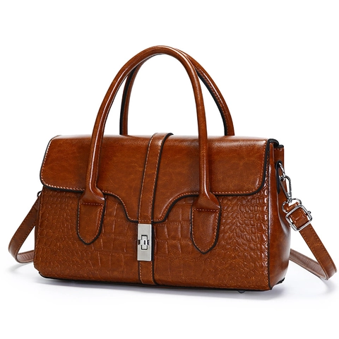 Vintage Crocodile Pattern Handbag PU Leather Top Handle Shoulder Crossbody Bag Square Flap Metal Lock Women