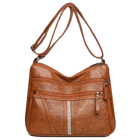 Borsa A Tracolla Da Donna Pelle PU Tasche Multiple Con Cerniera Grande Capacità Strass Vintage Borsa A Spalla