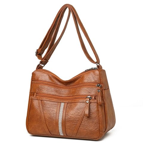 Borsa A Tracolla Da Donna Pelle PU Tasche Multiple Con Cerniera Grande Capacità Strass Vintage Borsa A Spalla