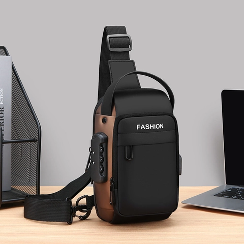 Herren Diebstahlschutz Brusttasche Mit Zahlenschloss USB Ladeanschluss Wasserdichte Umhängetasche Für Pendler