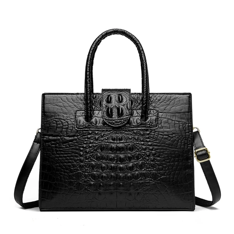 Women Crocodile Pattern Tote Bag Embossed PU Leather Handheld Shoulder Crossbody Office Daily Fashion Retro Large