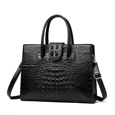 Women Crocodile Pattern Tote Bag Embossed PU Leather Handheld Shoulder Crossbody Office Daily Fashion Retro Large