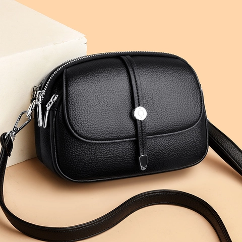 Borsa Tracolla Donna Trama Litchi Pelle PU Strati Multipli Cerniera Piccola Borsa Quadrata Stile Urbano Semplice