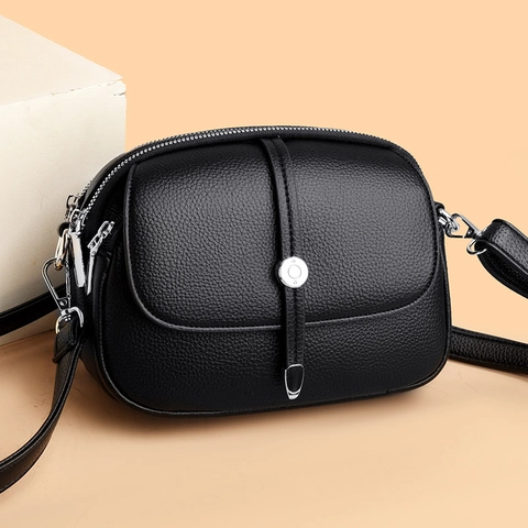 Borsa Tracolla Donna Trama Litchi Pelle PU Strati Multipli Cerniera Piccola Borsa Quadrata Stile Urbano Semplice
