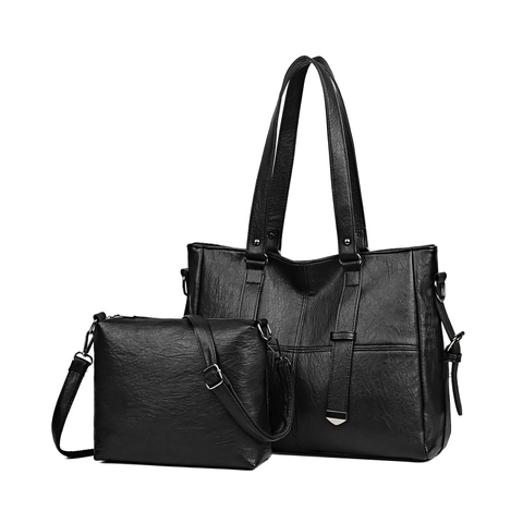 Women Large Capacity PU Leather Textured Tote Bag And Crossbody Shoulder Bag Retro Commuter Fashion Handbag