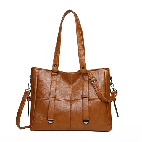 Ensemble Sac Cabas Et Sac Bandoulière Femme Grande Capacité Cuir PU Motif Litchi Vintage Sac À Main Navette Voyage
