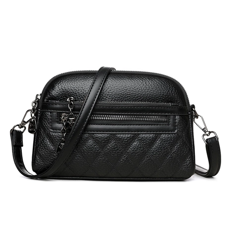 Crossbody Bag Women Lychee Texture PU Leather Multi Zipper Compartments Quilted Vintage Commuting Shoulder Bag