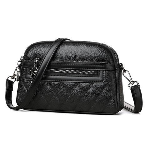 Crossbody Bag Women Lychee Texture PU Leather Multi Zipper Compartments Quilted Vintage Commuting Shoulder Bag