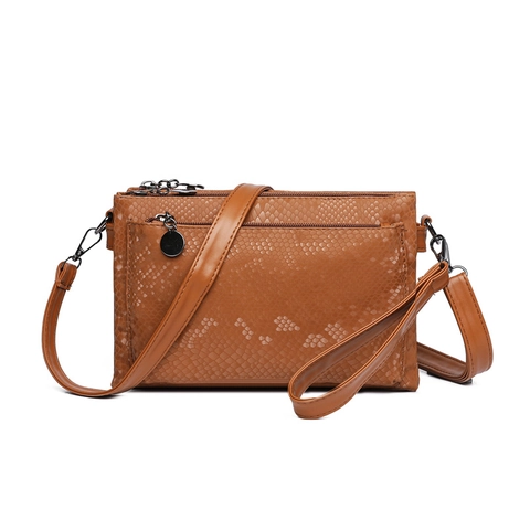 Women Crossbody Bag Pu Leather Snakeskin Embossed Multi Layer Zipper Small Square Shoulder Bag Trendy Handbag