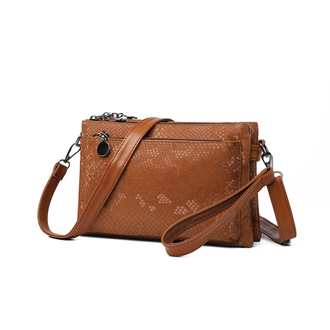 Women Crossbody Bag Pu Leather Snakeskin Embossed Multi Layer Zipper Small Square Shoulder Bag Trendy Handbag