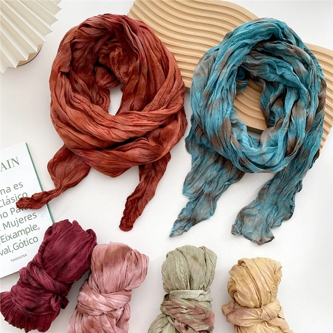 Sciarpa Increspata Tie Dye Cotone Lino Pieghettato Lungo Scialle Involucro Traspirante Leggero Accessorio Decorativo Per Donna