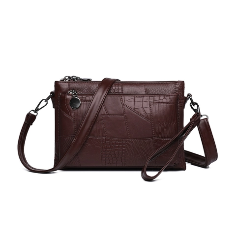 Sac À Bandoulière Femme Motif Crocodile Patchwork Cuir PU Multi-Fermetures Éclair Sac Enveloppe Sac À Main
