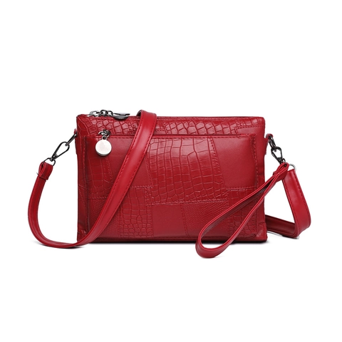 Sac À Bandoulière Femme Motif Crocodile Patchwork Cuir PU Multi-Fermetures Éclair Sac Enveloppe Sac À Main