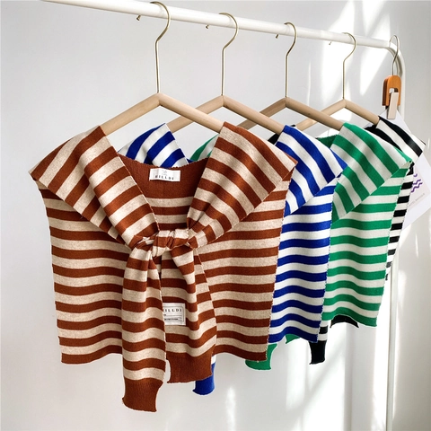 Scialle In Maglia A Righe Da Donna Collo Finto Decorativo Autunno Inverno Mantellina Calda Elegante Accessorio Semplice
