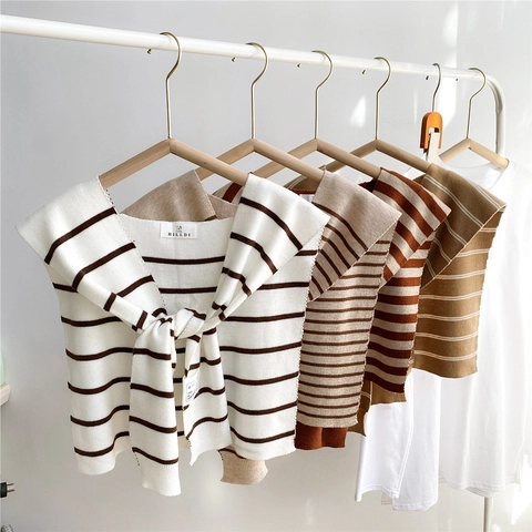 Scialle In Maglia A Righe Da Donna Collo Finto Decorativo Autunno Inverno Mantellina Calda Elegante Accessorio Semplice
