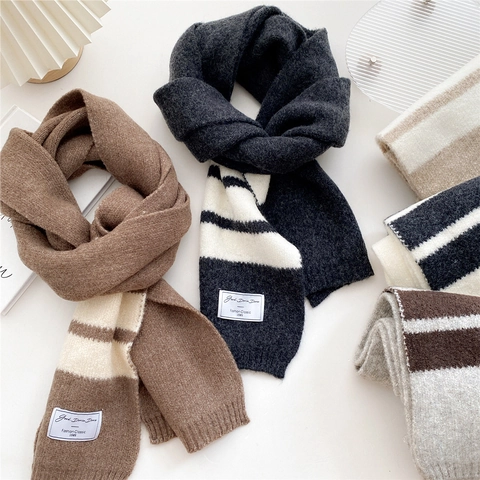 Strickschal Lang Gestreift Verdickt Warm Winter Halstuch Vintage Koreanischer Stil Für Damen