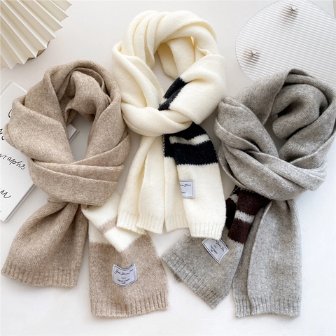 Strickschal Lang Gestreift Verdickt Warm Winter Halstuch Vintage Koreanischer Stil Für Damen