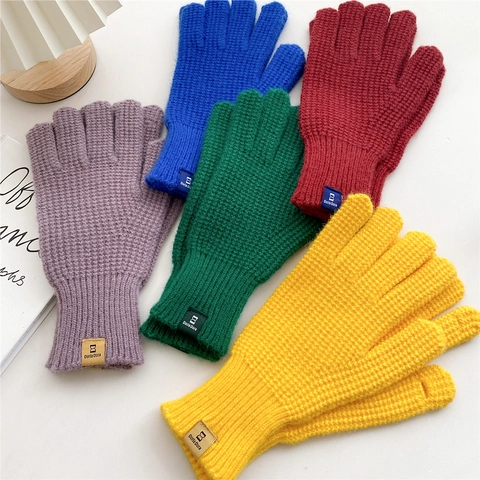 Strickhandschuhe Acryl Und PBT Winter Warm Touchscreen Freundlich Fingeröffnungen Waffelmuster Einfarbig Für Damen