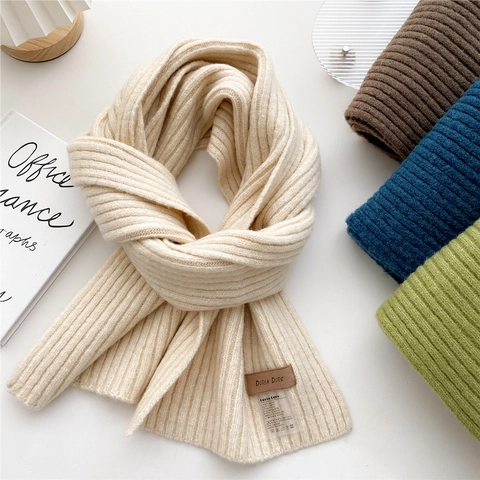 Sciarpa In Maglia Inverno Calda Tinta Unita Maglia A Coste Pashmina Scialli Stile Coreano Versatile Per Uomini Donne Toppa