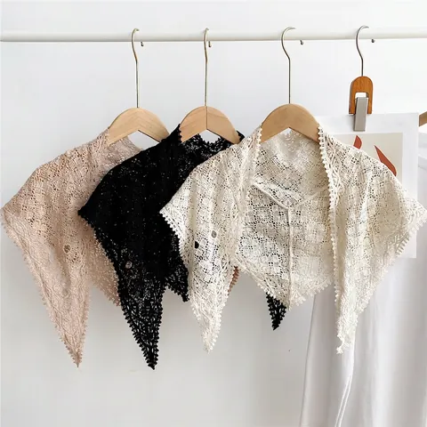 Elegant Lace Triangle Shawl Scarf Hollow Out Crochet Knit Polyester Lightweight Thin For Women