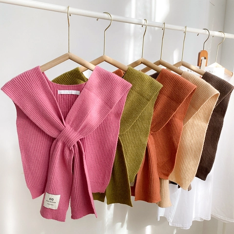 Sciarpa Scialle Incrociato In Maglia A Costine Da Donna Tinta Unita Collo Falso Rimovibile Decorativo Chic