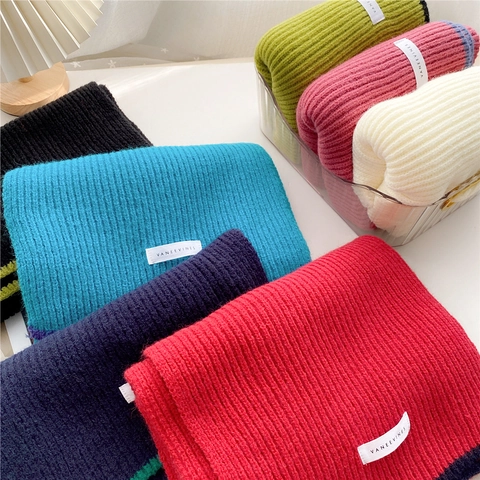 Sciarpa In Maglia Invernale Da Donna Spessa Calda Maglia A Costine Morbida Bordo A Contrasto Casual