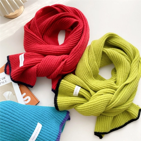 Sciarpa In Maglia Invernale Da Donna Spessa Calda Maglia A Costine Morbida Bordo A Contrasto Casual