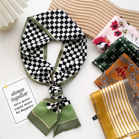 Sciarpa Lunga Stretta Elegante Donne 100% Poliestere Motivo Floreale Scacchiera Fascia Capelli Borsa Cravatta Collo Accessori Moda