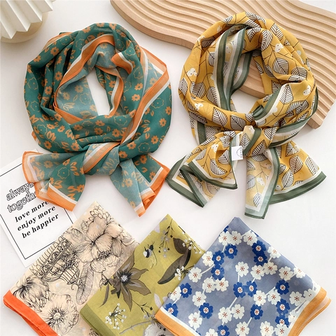 Sciarpa Lunga Sottile In Raso Donna Stampa Floreale Moda Morbida Sottile Poliestere Collo Decorativo Fascia Per Capelli Borsa Accessorio