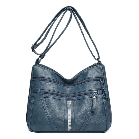 Borsa A Tracolla Da Donna In Morbida Pelle PU Tasche Multiple Strass Grande Capacità Borsa A Spalla Vintage Casual