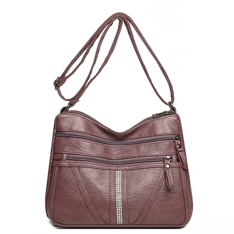 Borsa A Tracolla Da Donna In Morbida Pelle PU Tasche Multiple Strass Grande Capacità Borsa A Spalla Vintage Casual