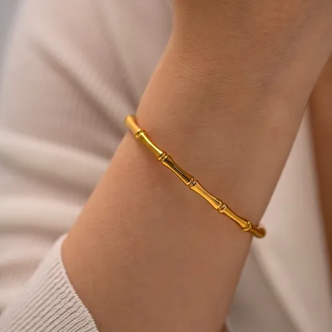 Fashion Stainless Steel 18K Gold Plated Bamboo Knot Bangle For Women Geometric Jewelry Simple Ins Style Versatile Bracelet