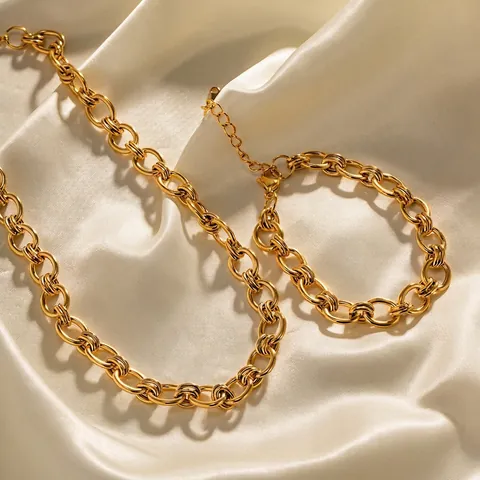 Bracciale A Catena Grossa Da Donna Placcato Oro 18K Acciaio Inossidabile Maglie Rolo Stile Ins Retro Gioielli