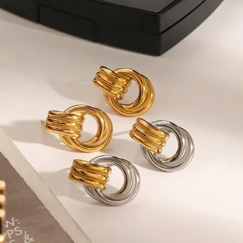 Pendientes De Botón Geométricos De Acero Inoxidable Para Mujer Chic Hipoalergénico Impermeable Tejido Moderno