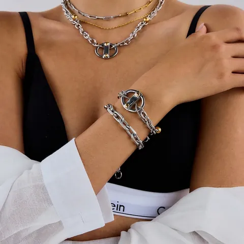 Collana E Bracciale In Acciaio Inossidabile Bicolore Catena A Maglie Ad Ancora Gioielli Di Moda Da Donna Impermeabili