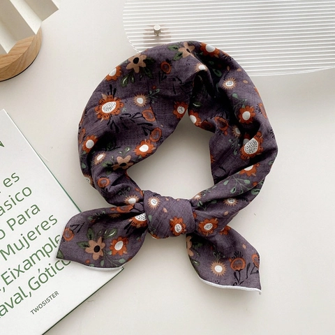 Sciarpa Quadrata Stampa Floreale Trama Cotone Lino Fascia Capelli Foulard Collo Accessorio Moda Per Donna Versatile Letterario