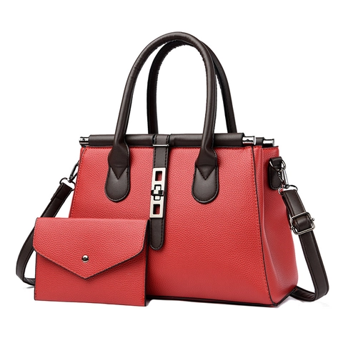 Bolso De Mano Para Mujer Bolso De Compras Y Cartera De Sobre Patrón Lychee Cuero PU Color Contraste Cerradura Metal