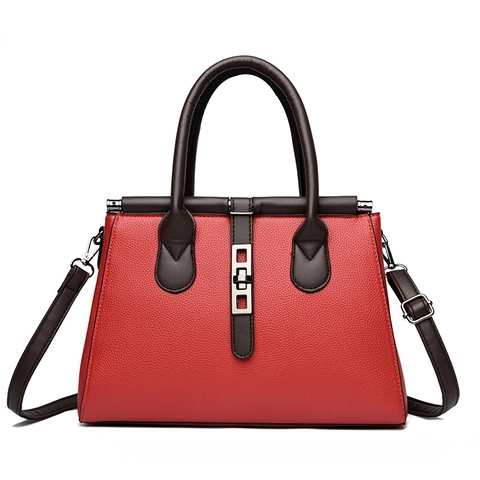 Bolso De Mano Para Mujer Bolso De Compras Y Cartera De Sobre Patrón Lychee Cuero PU Color Contraste Cerradura Metal