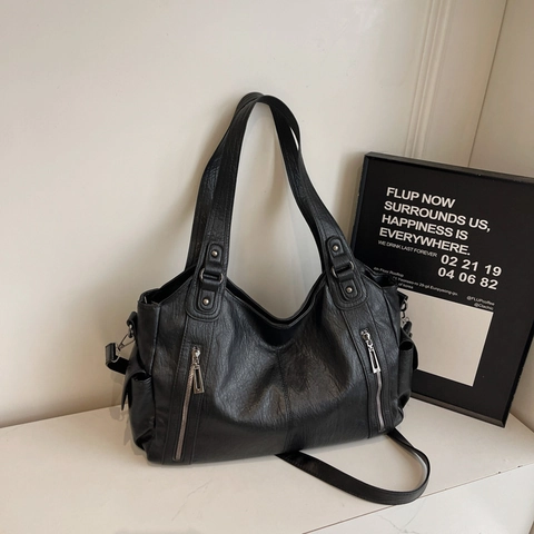 Sac Fourre-tout Vintage en Cuir PU de Grande Capacité pour Femmes Multi-poches Sac à Épaule Sac Bandoulière Sac à Main de Mode