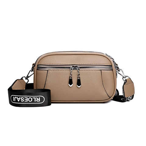 Women Crossbody Bag Soft PU Leather Multi Layer Zipper Wide Adjustable Strap Lychee Pattern Fashion Small Square Pouch