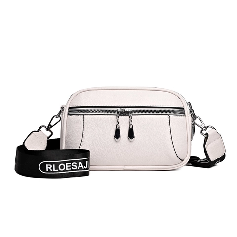 Women Crossbody Bag Soft PU Leather Multi Layer Zipper Wide Adjustable Strap Lychee Pattern Fashion Small Square Pouch