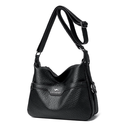 Women Crossbody Bag Litchi Texture PU Leather Multi Layer Zipper Shoulder Bag Simple Retro Elegant Casual Style