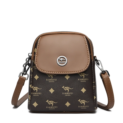 Dames Crossbody Telefoontas PU Leer Lychee Textuur Kangoeroe Monogram Print Splicing Multi Layer Rits Casual Trendy