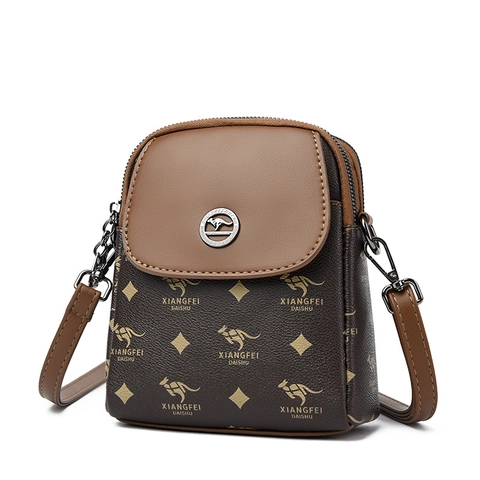 Dames Crossbody Telefoontas PU Leer Lychee Textuur Kangoeroe Monogram Print Splicing Multi Layer Rits Casual Trendy