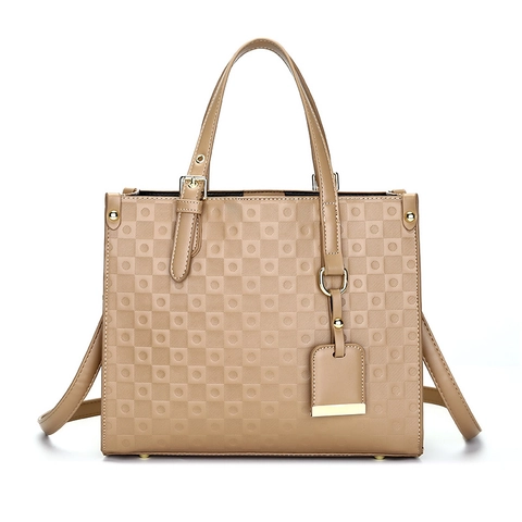 Tote Bag Clutch And Wallet PU Leather Embossed Checkerboard Large Capacity Crossbody Handbag For Women Commuter Style