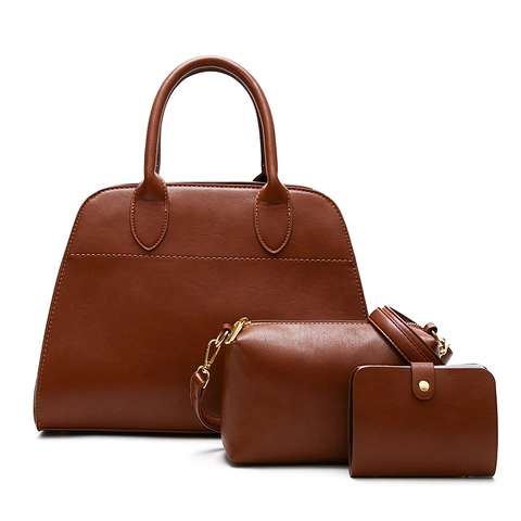 Bolso De Mano Tote Y Bolso Bandolera Y Cartera De Cuero PU Retro Gran Capacidad Color Sólido Simple Para Mujeres